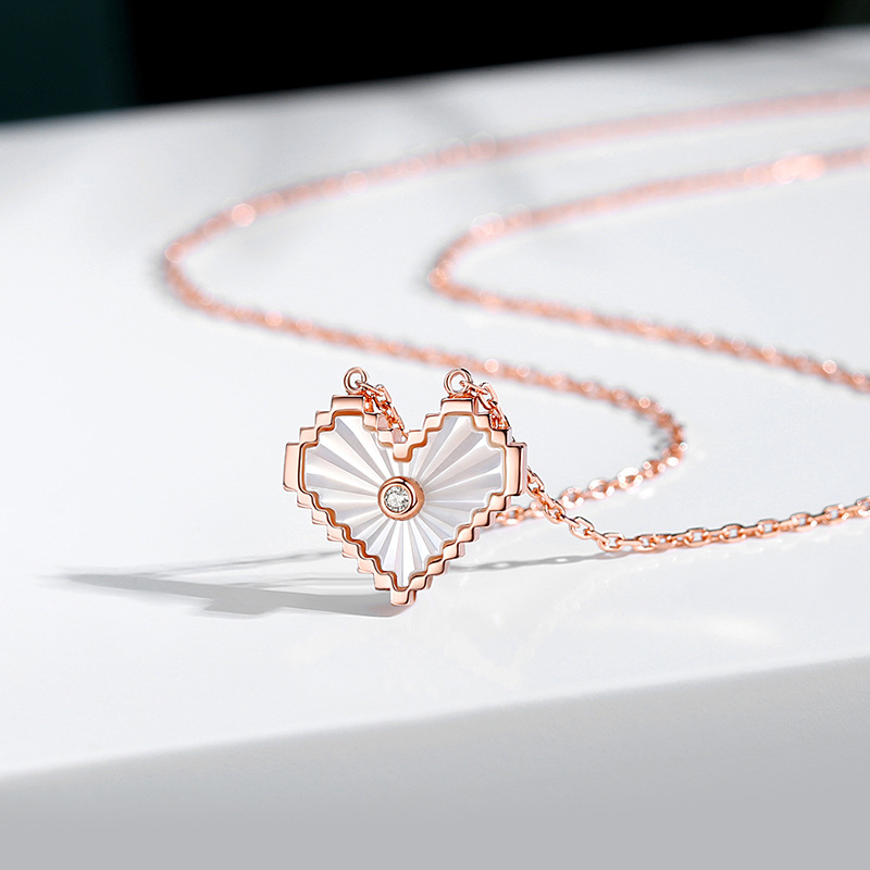 Mosaic Heart Pendant S925 Sterling Silver Necklace-BlingRunway