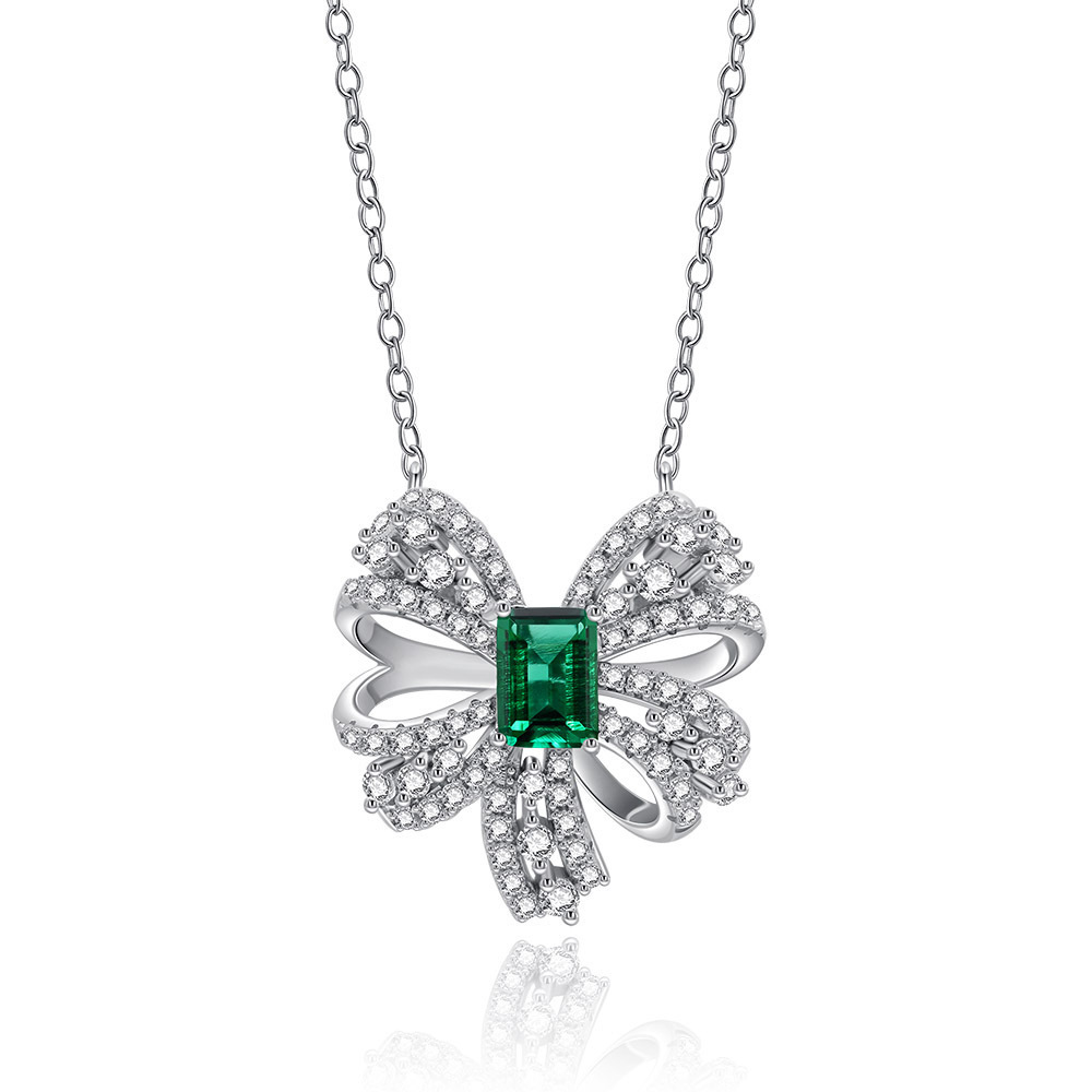 Butterfly Series S925 Sterling Silver High Carbon Imitation Emerald S925 Sterling Silver Necklace-BlingRunway
