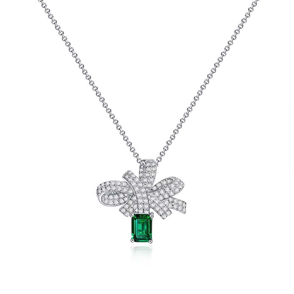 Bowknot S925 Silver Emerald High Carbon Imitation Diamond Pendant-BlingRunway