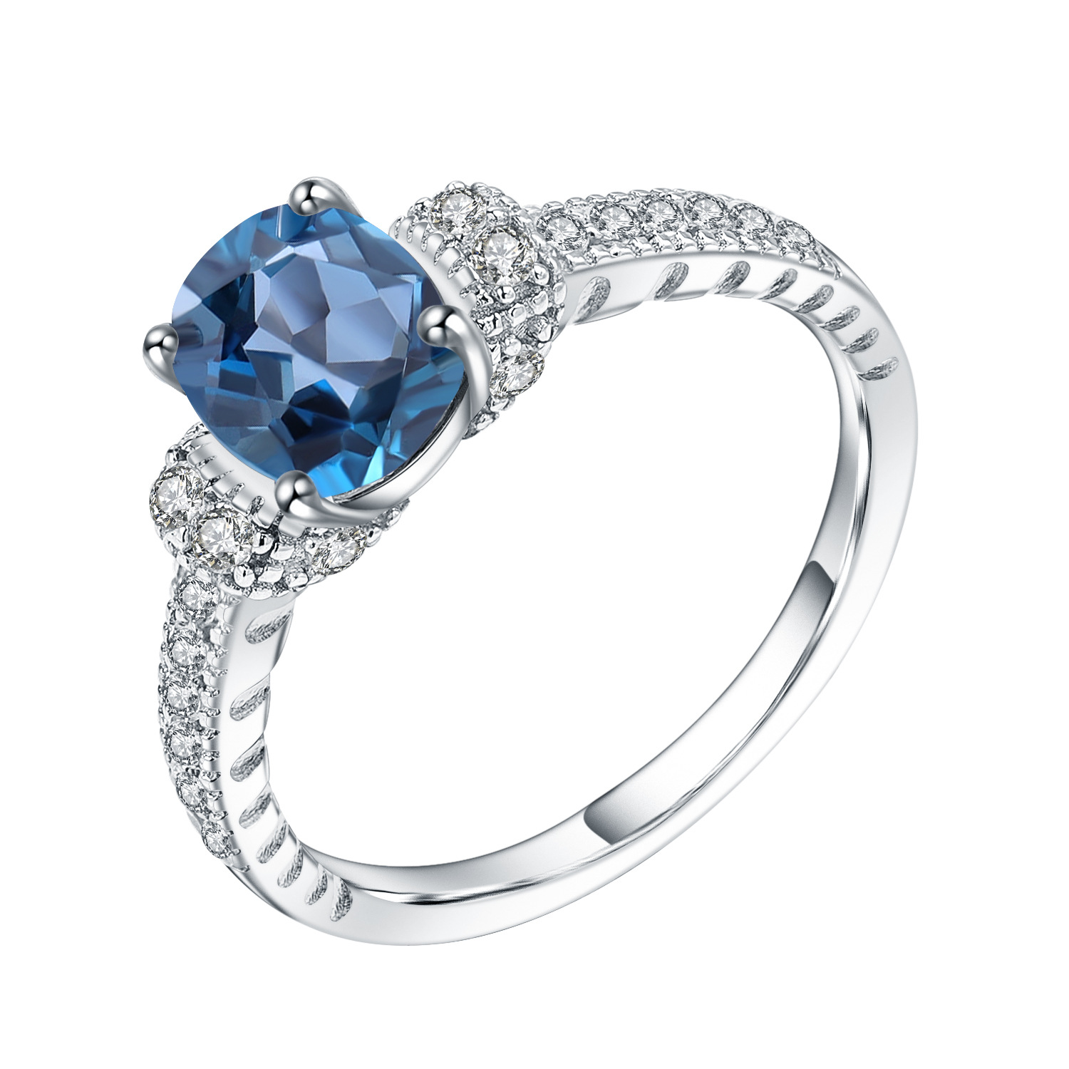 Classic Design 925 Silver Inlaid Blue Topaz Ring-BlingRunway