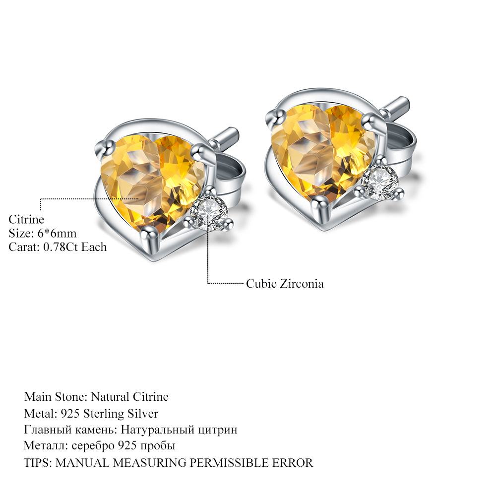 Natural Citrine Heart Shape S925 Sterling Silver Earrings-BlingRunway