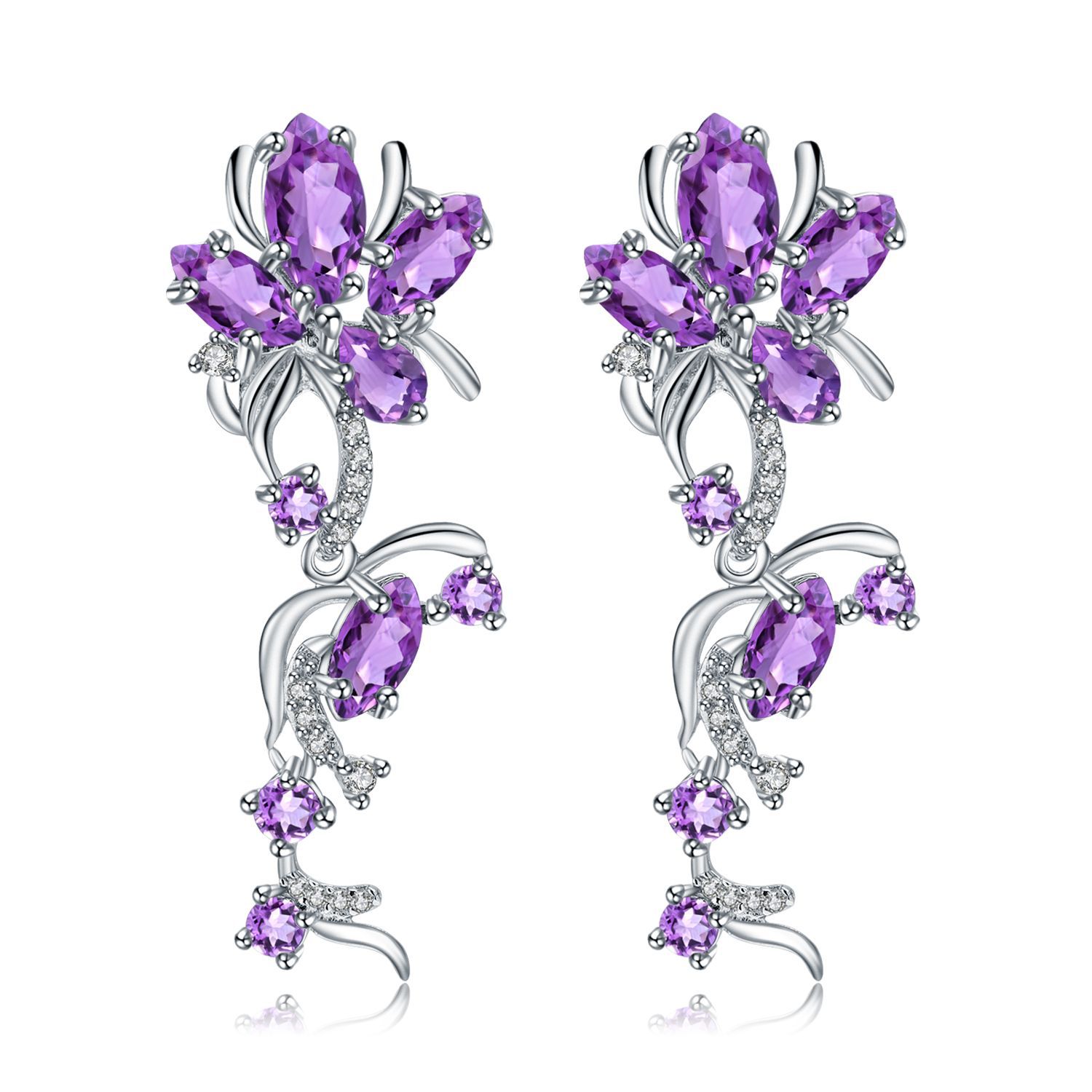 Natural gemstone luxury inlaid orchid design S925 sterling silver earrings-BlingRunway