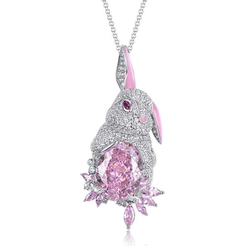 Pink Rabbit S925 Silver High Carbon Simulation Pink Diamond Necklace-BlingRunway