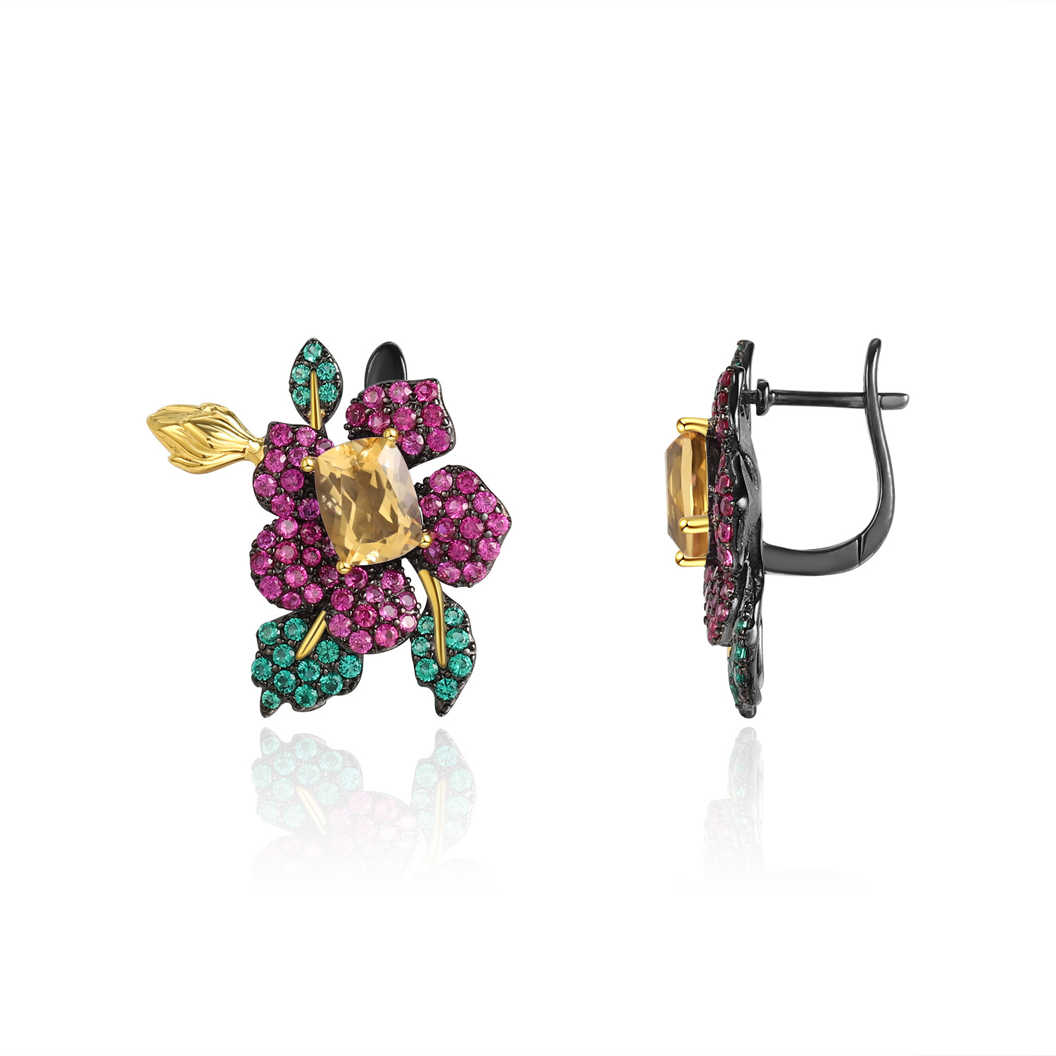 Natural gemstones, natural floral design S925 sterling silver earrings-BlingRunway
