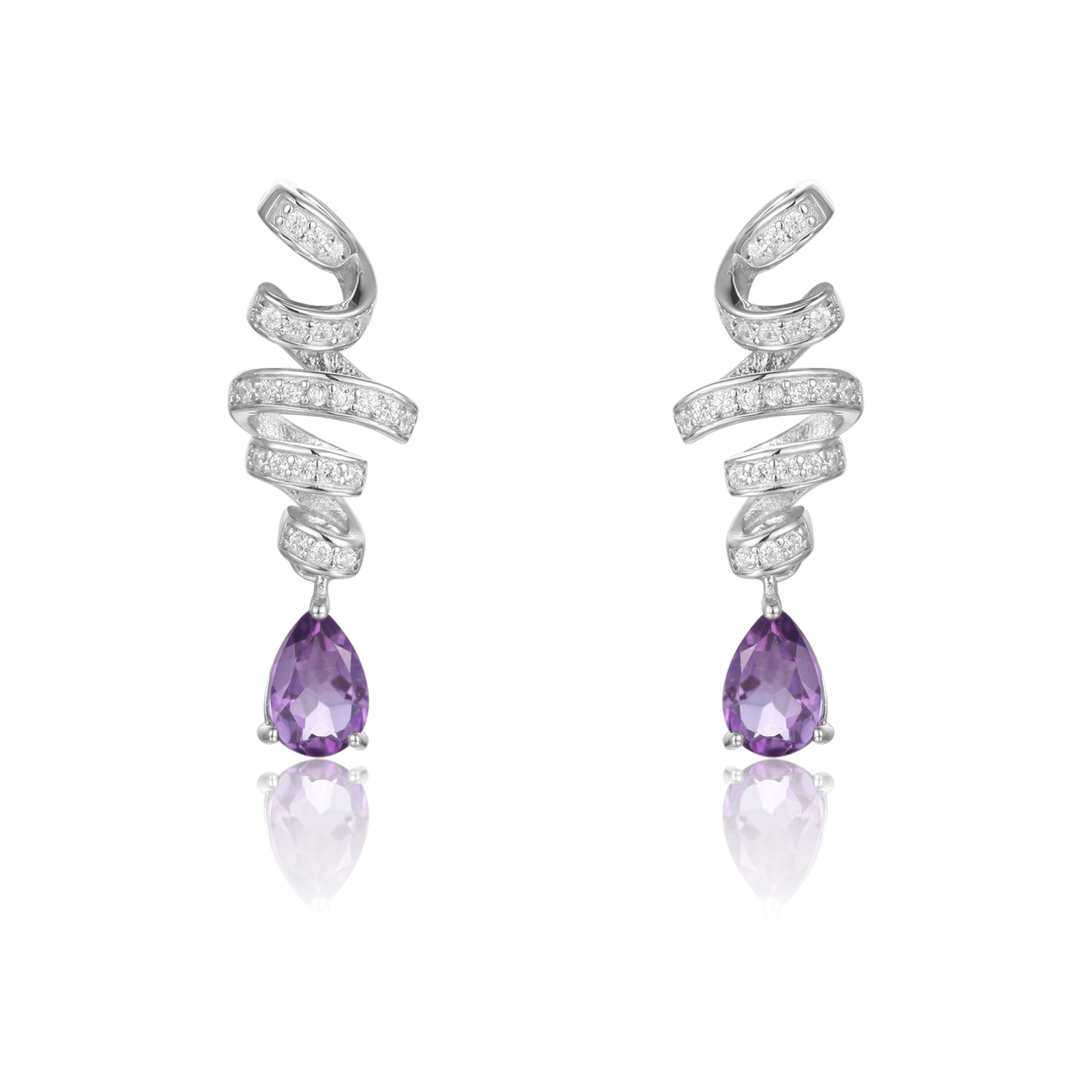 French Romantic S925 Silver Inlaid Natural Amethyst Earrings-BlingRunway