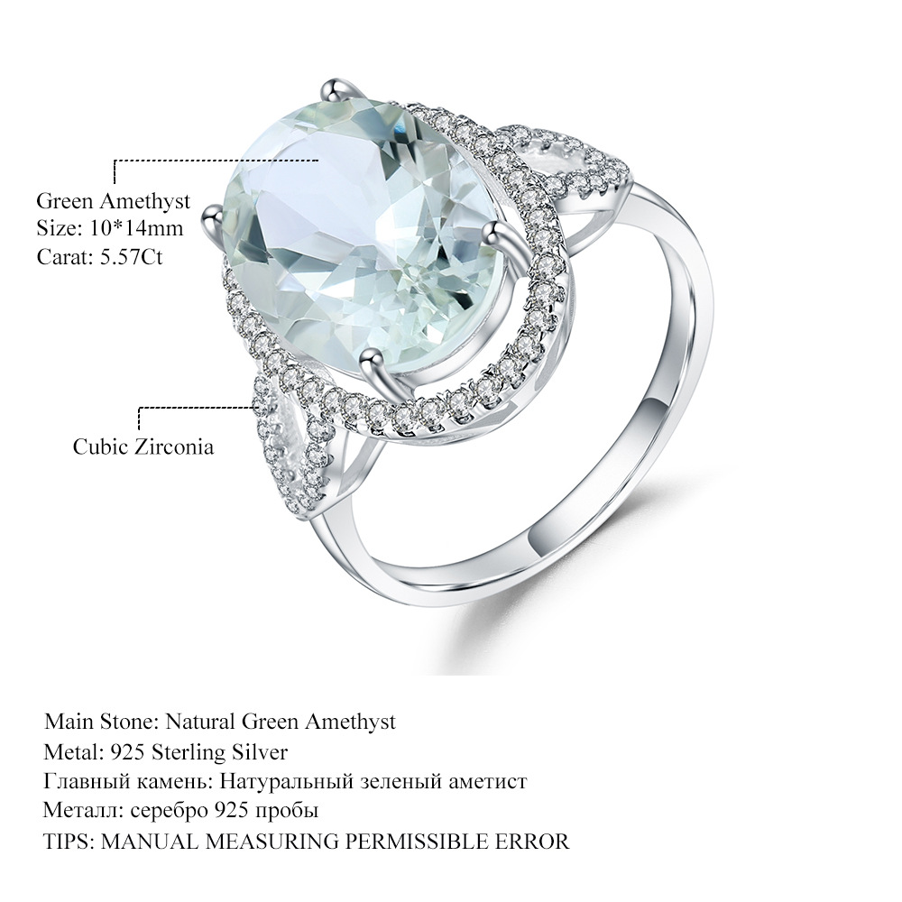Micro-inlaid Classic Design S925 Sterling Silver Inlaid Natural Green Amethyst Ring-BlingRunway