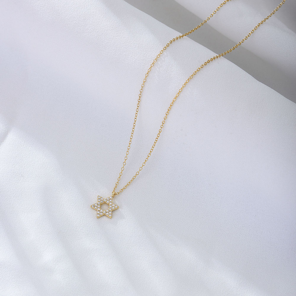 Classic shining six-pointed star zircon handmade series S925 sterling silver necklace-BlingRunway