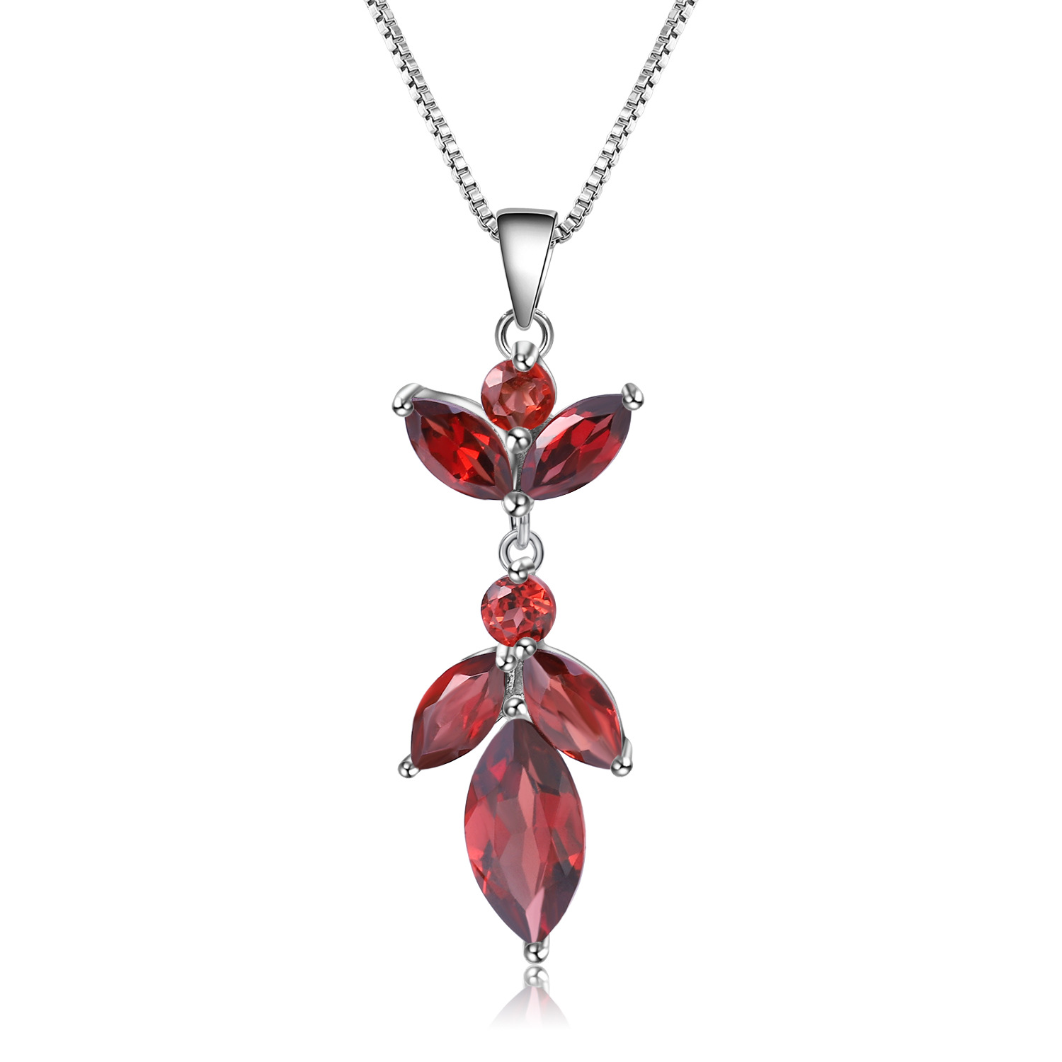 High-quality maple leaf design S925 sterling silver natural red garnet necklace-BlingRunway