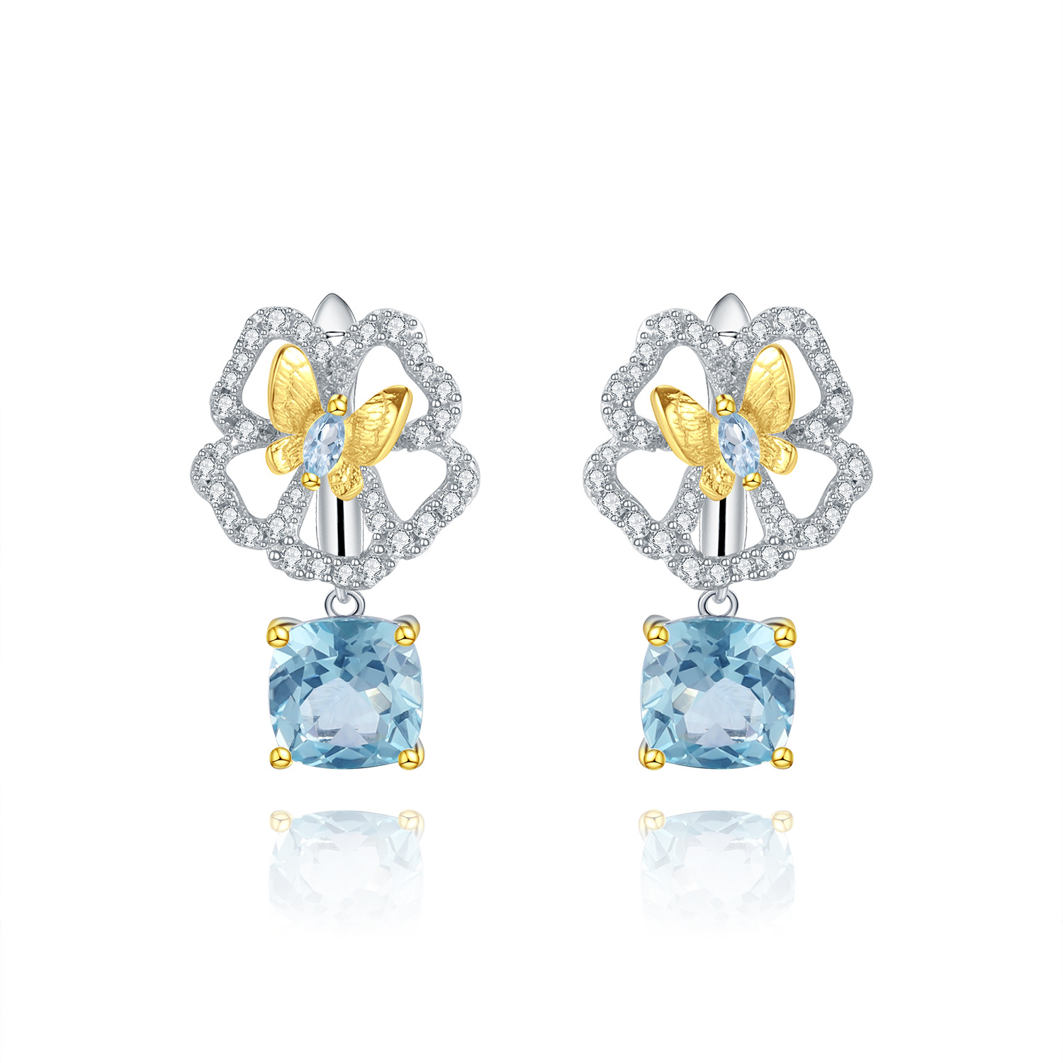 Natural gemstone butterfly design S925 sterling silver earrings-BlingRunway