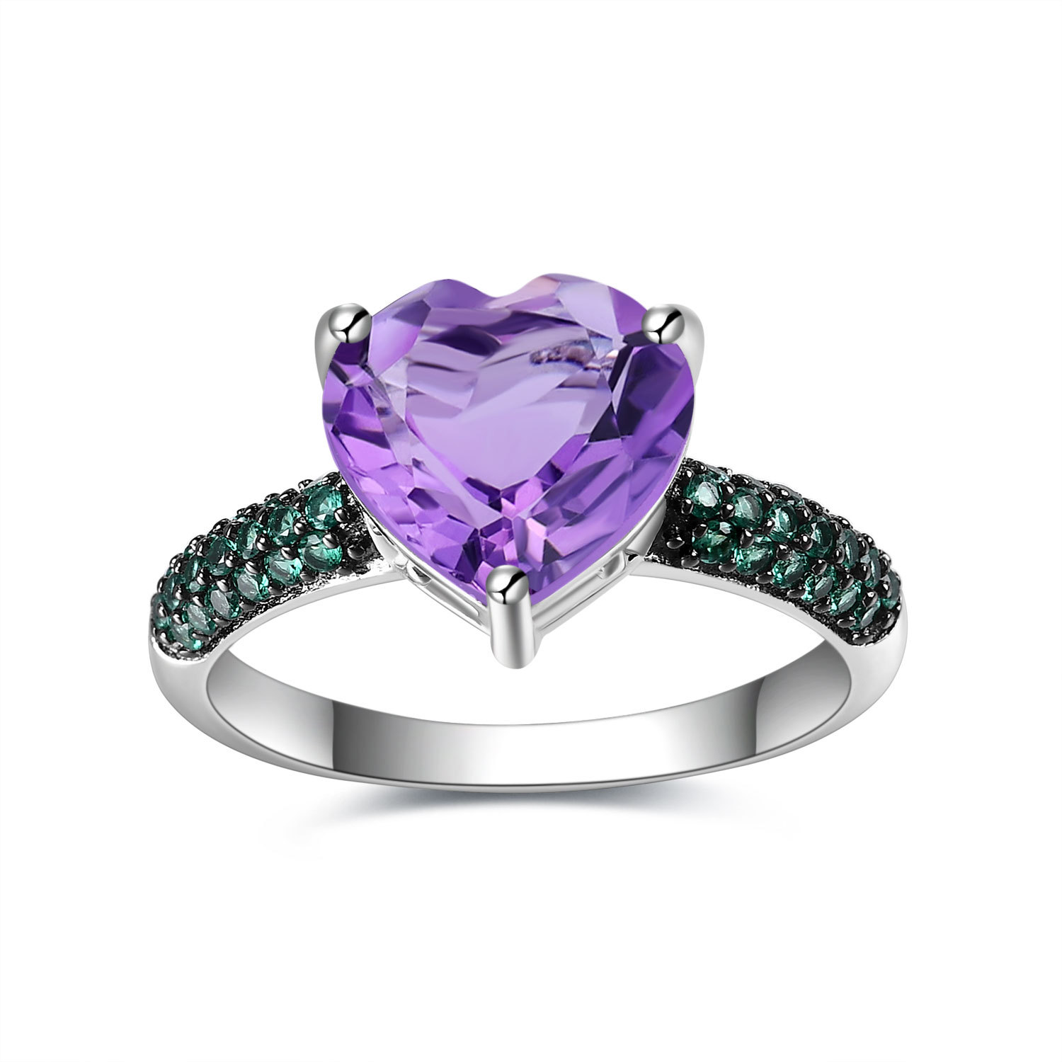 Natural gemstone heart shaped design S925 sterling silver ring-BlingRunway