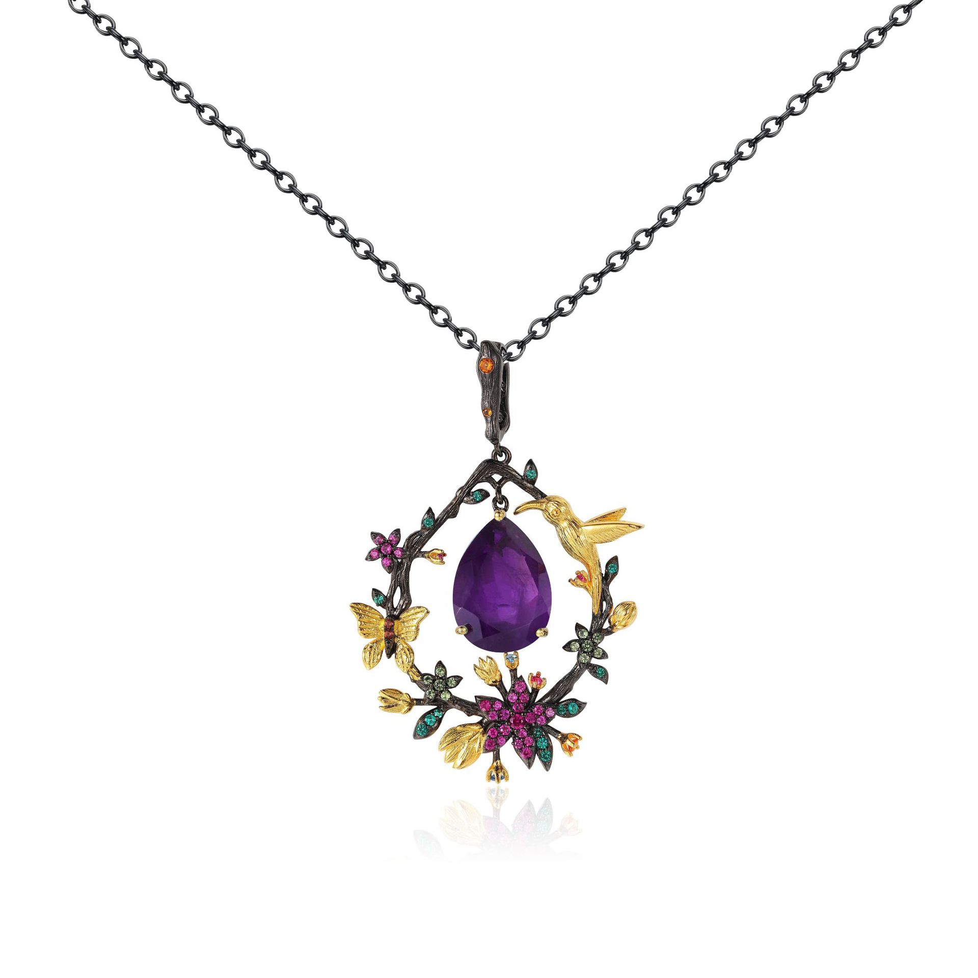 Flower Design S925 Silver Natural Gemstone Necklace-BlingRunway