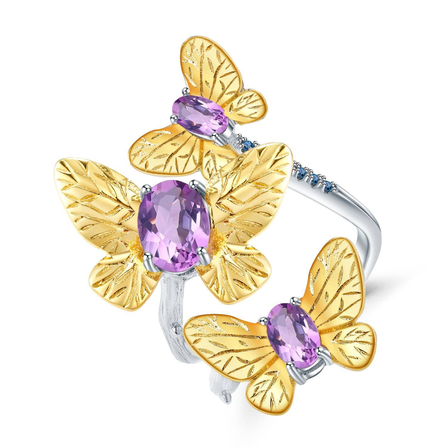 The Butterfly Dances S925 Silver Natural Amethyst Open Ring-BlingRunway