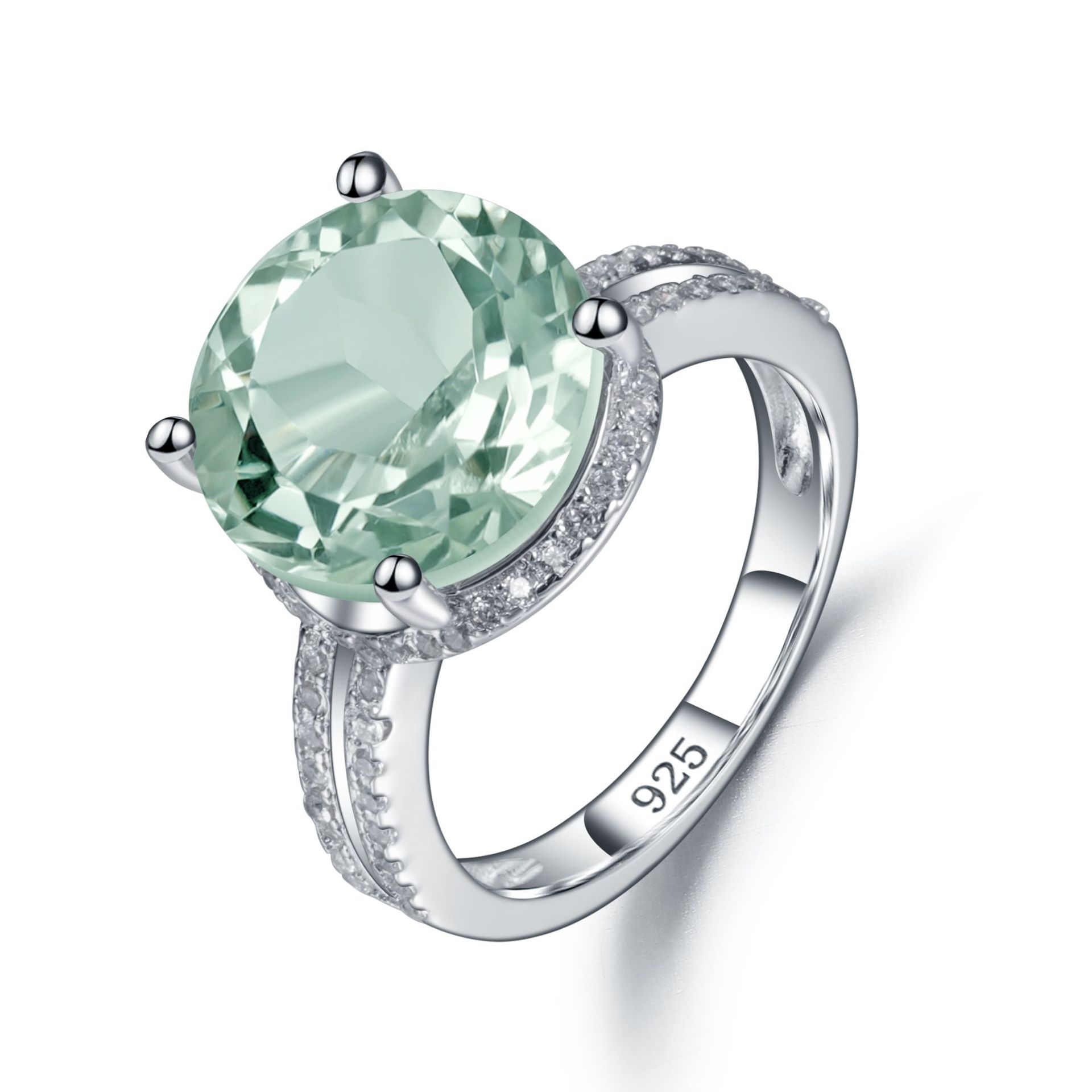 Classic Shape S925 Sterling Silver Natural Green Amethyst Ring-BlingRunway