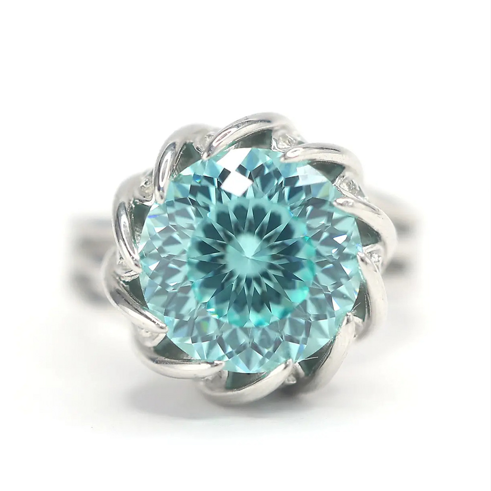 Luxury inlaid synthetic round gemstone S925 sterling silver ring-BlingRunway