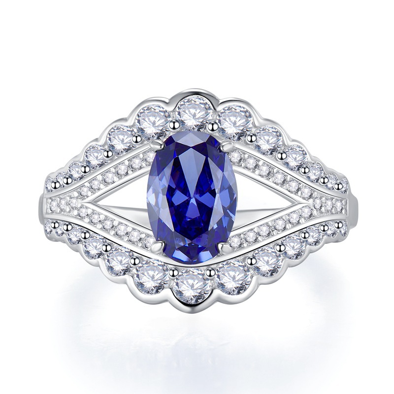 Luxury inlaid oval blue Tanzanite S925 sterling silver ring-BlingRunway