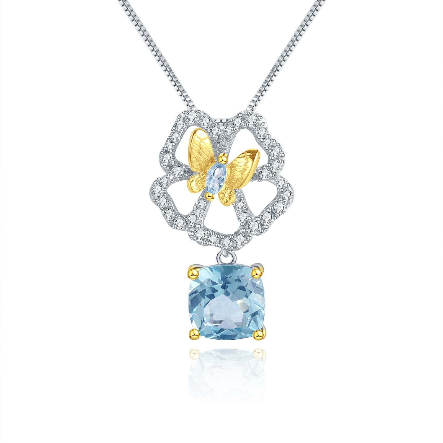 Natural gemstone butterfly design S925 sterling silver necklace-BlingRunway