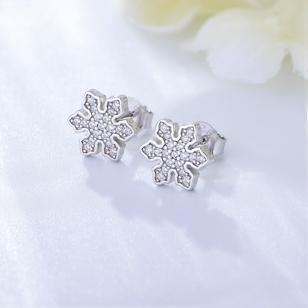 Classic sparkling snowflake zirconia handmade series S925 sterling silver earrings-BlingRunway