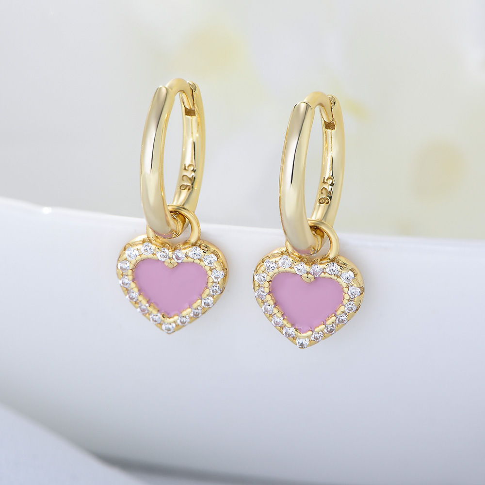 Classic Pink Heart Handmade Series S925 Sterling Silver Earrings