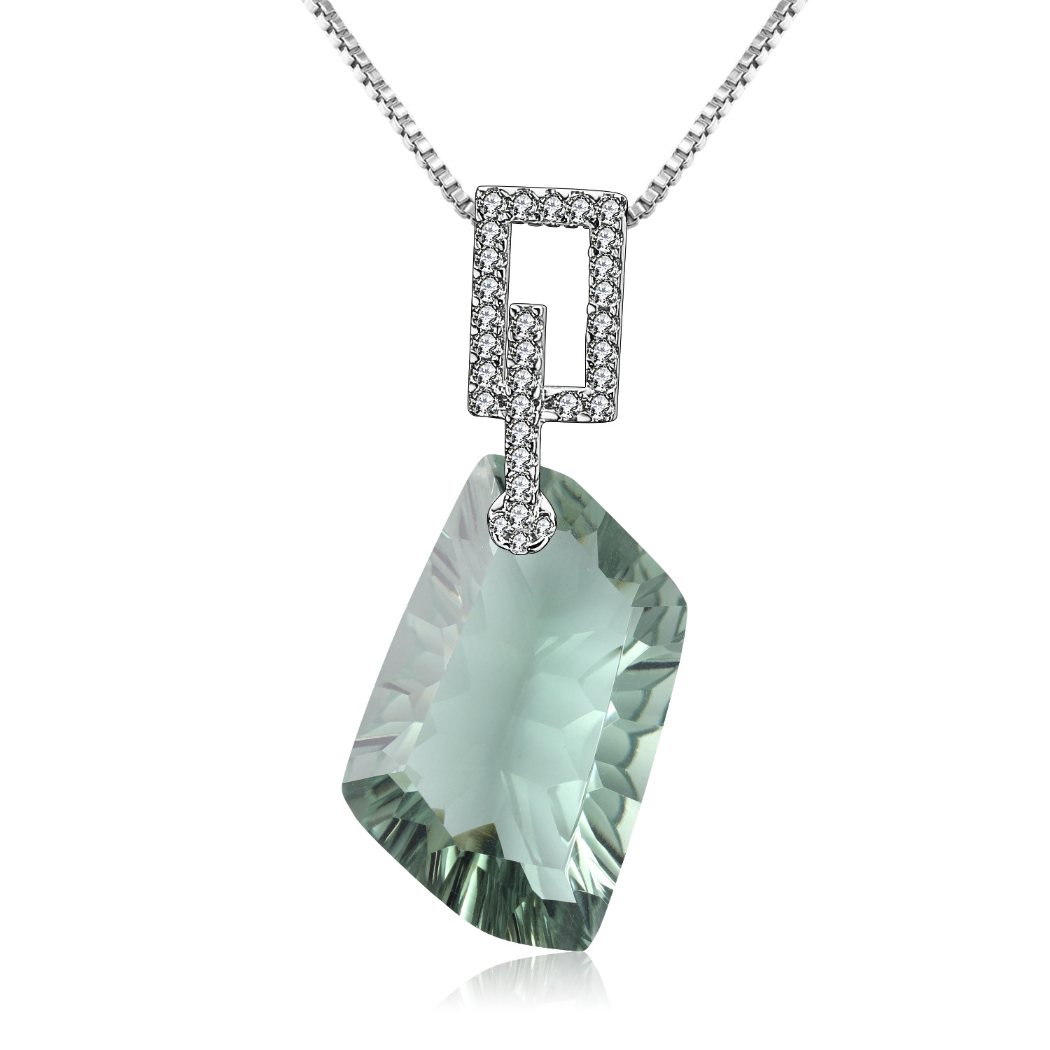 Classic Cube Green Amethyst Necklace S925 Sterling Silver Pendant-BlingRunway