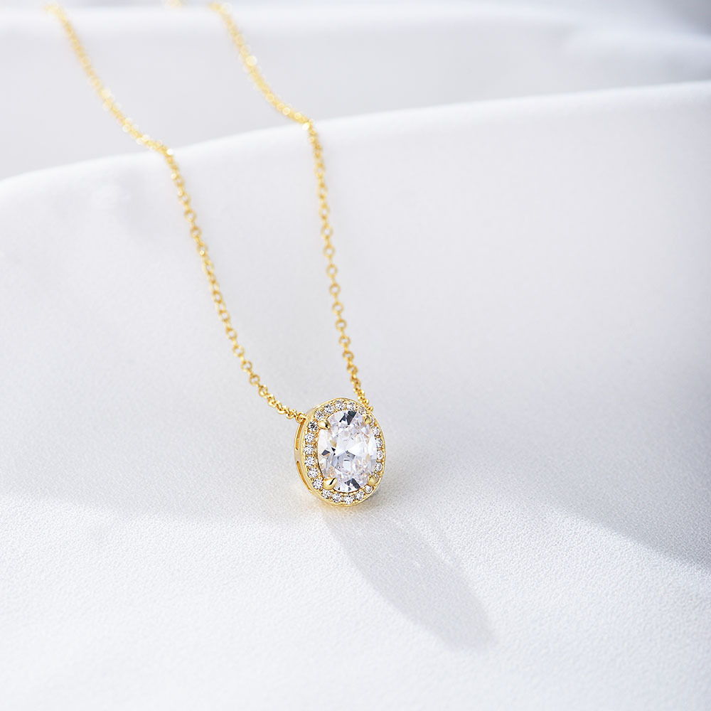 Classic sparkling oval zircon handmade series S925 sterling silver necklace-BilngRunway