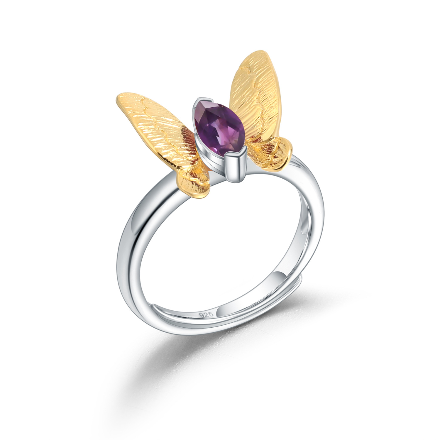 Gemstone Ring Butterfly Design S925 Silver Natural Gemstone Ring-BlingRunway