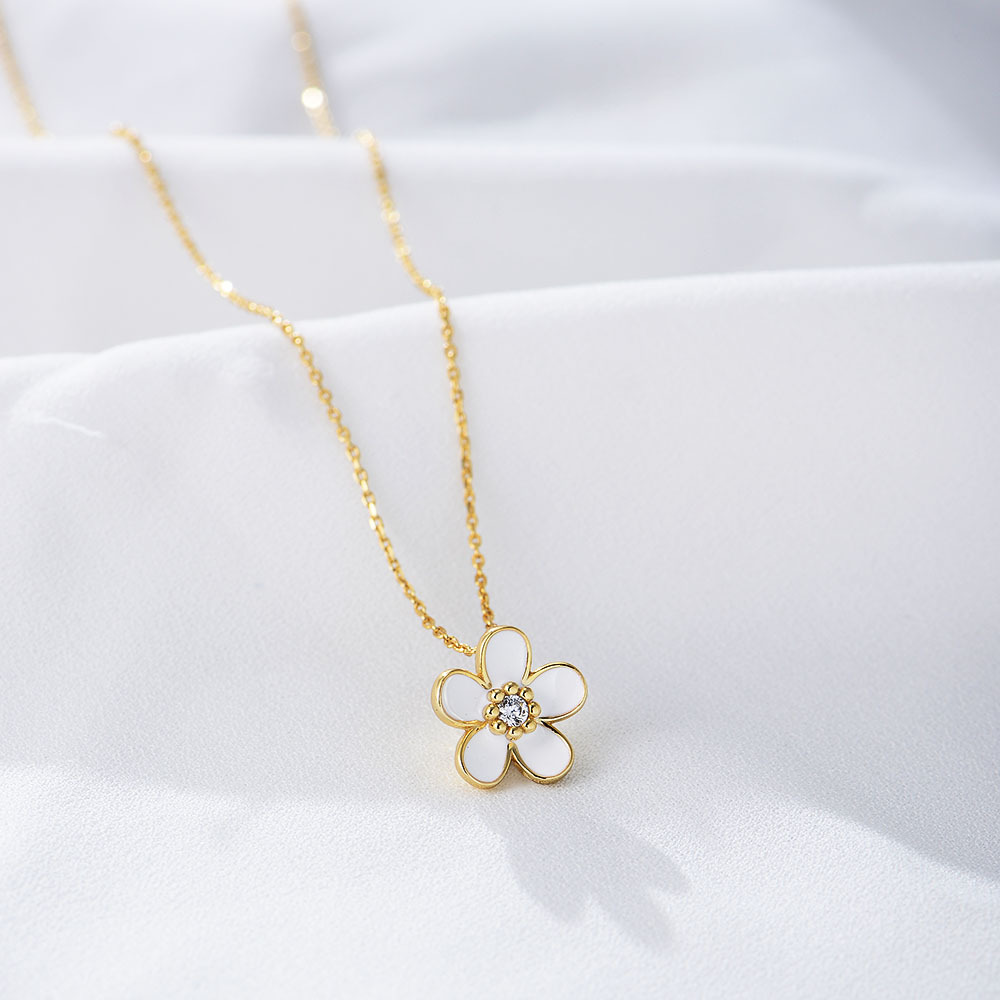 Classic small white flower handmade series S925 sterling silver necklace-BlingRunway