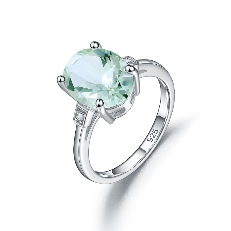 Classic Design S925 Sterling Silver Inlaid Natural Green Amethyst Ring-BlingRunway