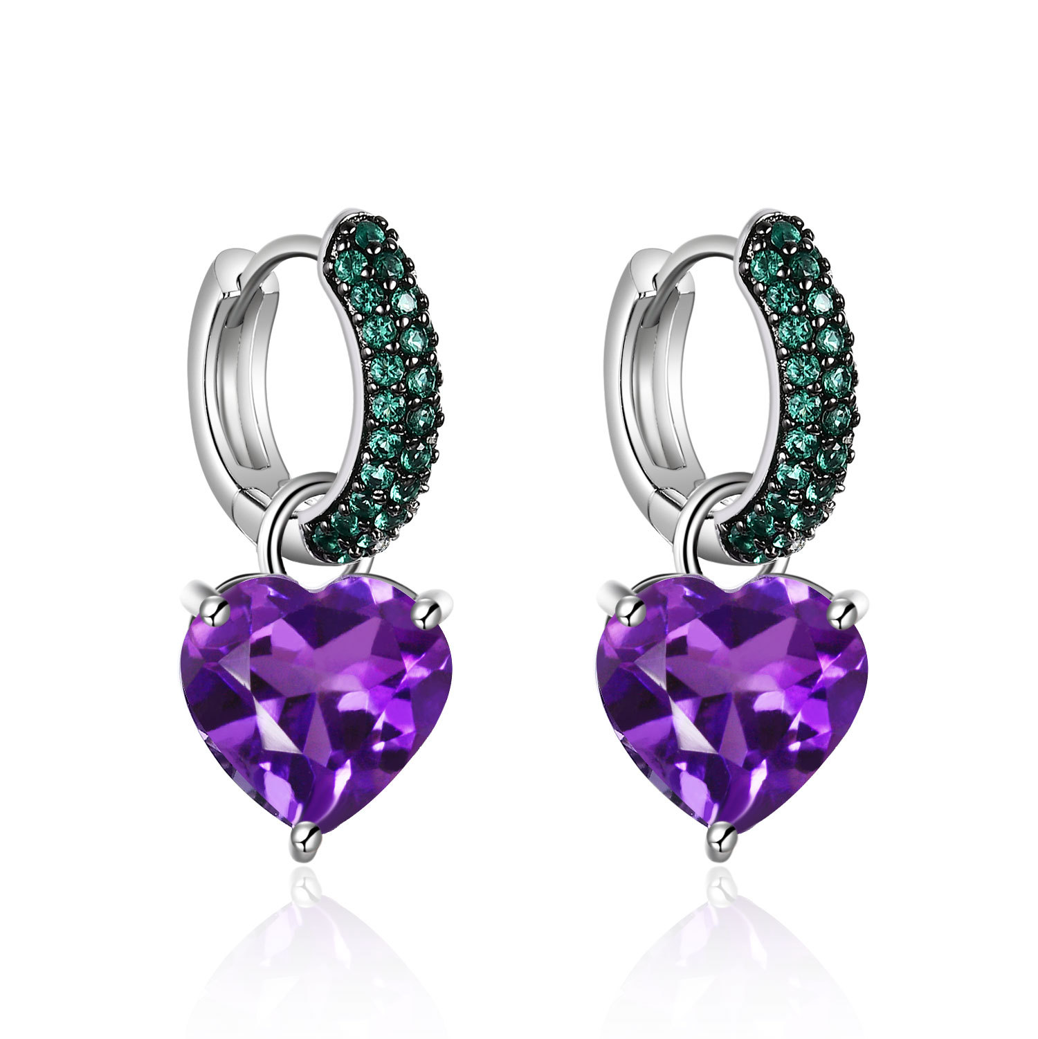 Natural gemstone heart shaped pendant S925 sterling silver earrings-BlingRunway