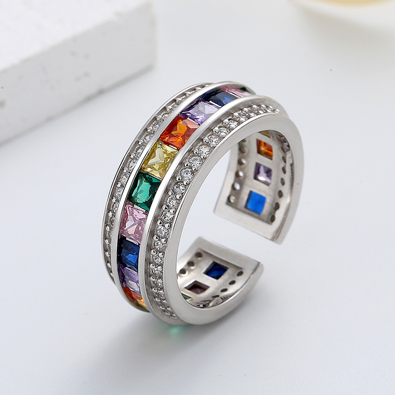 Luxury inlaid colorful zircon handmade series S925 sterling silver ring-BlingRunway