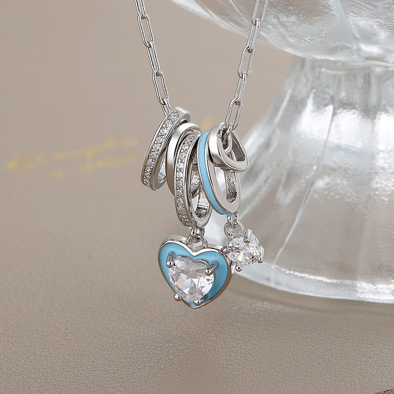Colorful enamel heart-shaped handmade series S925 sterling silver necklace