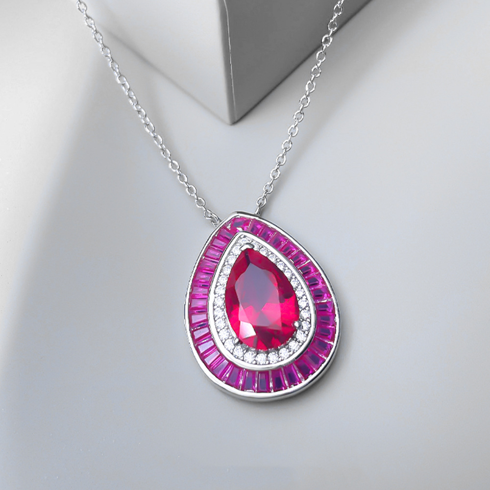 Classic Inlaid S925 Silver High Carbon Simulated Diamond Water Drop Necklace-BlingRunway