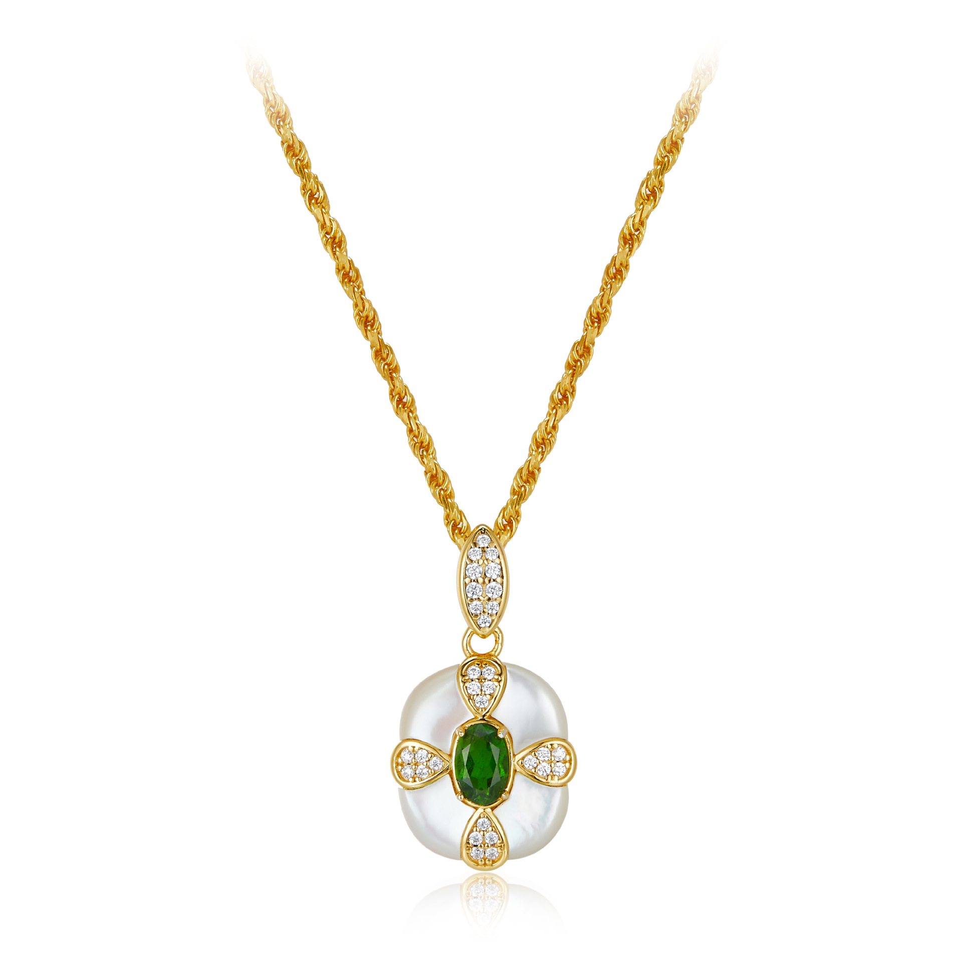 Royal Design 925 Silver And White Mother-of-Pearl Diopside Necklace-BlingRunway