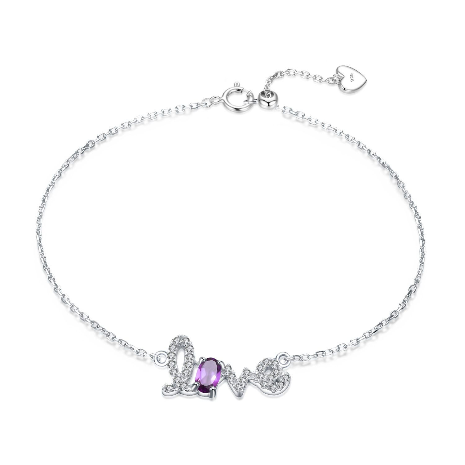 Natural gemstone LOVE letter design S925 sterling silver Bracelet-BlingRunway