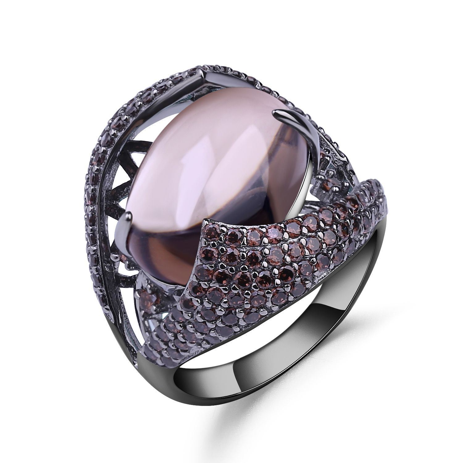 Luxury Inlaid Oval S925 Sterling Silver Ring-BlingRunway