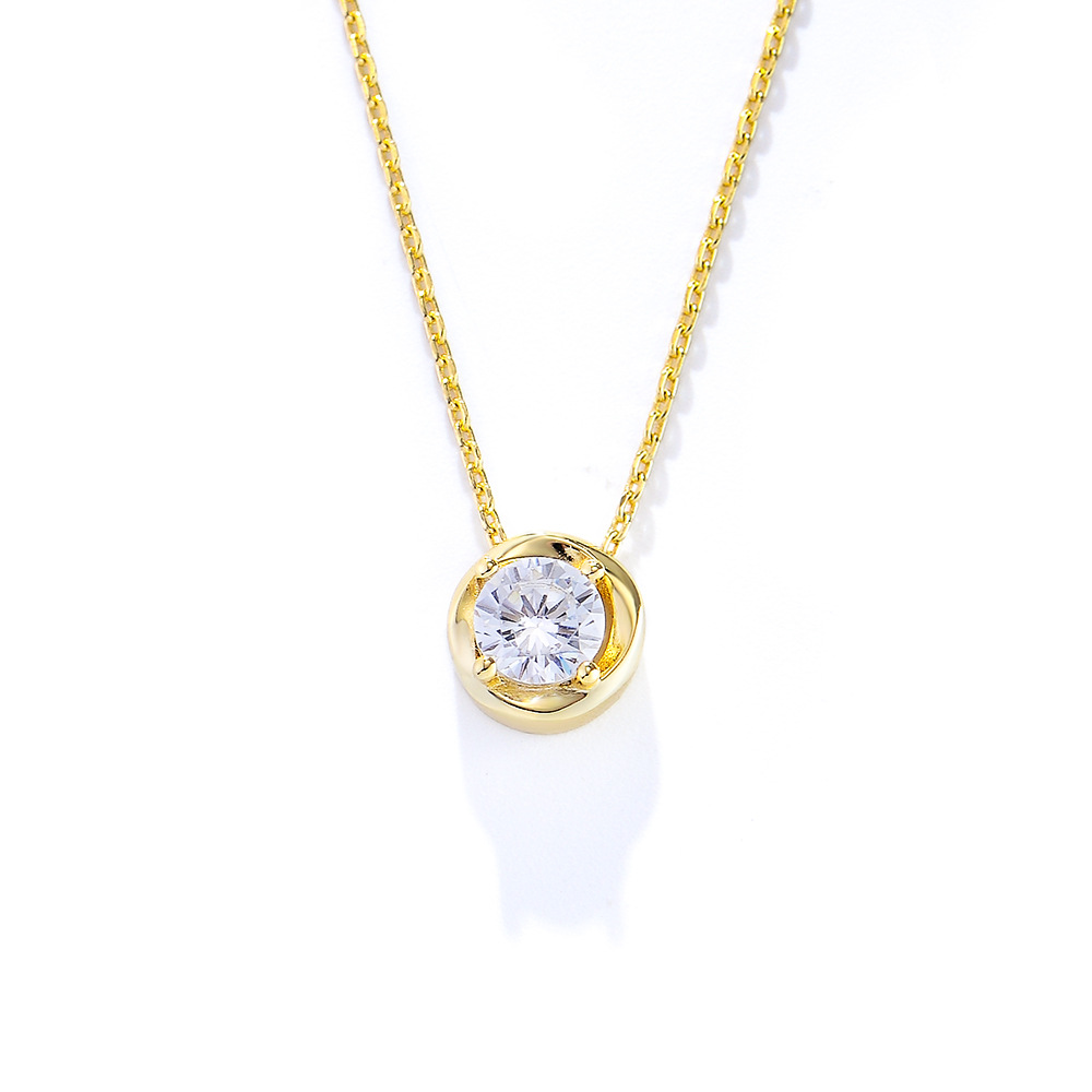 Classic Round Zircon Pendant Handmade Series S925 Sterling Silver Necklace-BlingRunway