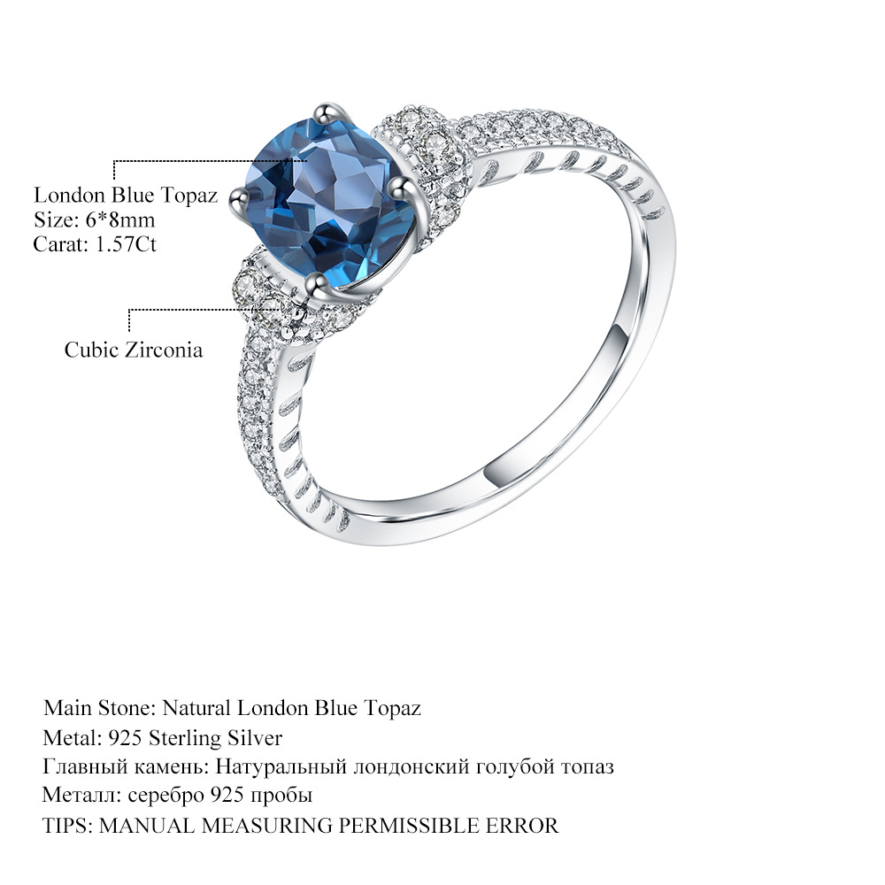 Classic Design 925 Silver Inlaid Blue Topaz Ring-BlingRunway