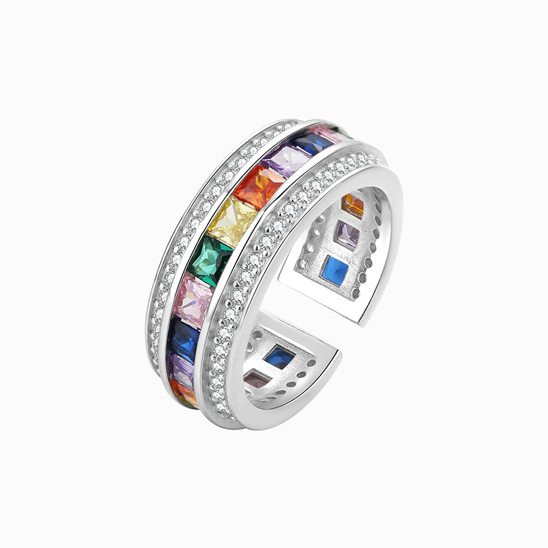 Luxury inlaid colorful zircon handmade series S925 sterling silver ring-BlingRunway
