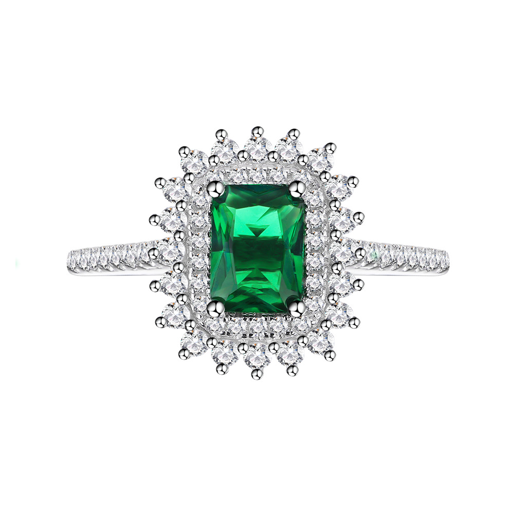Sun Lace Inlaid Simulated Emerald S925 Sterling Silver Ring-BlingRunway