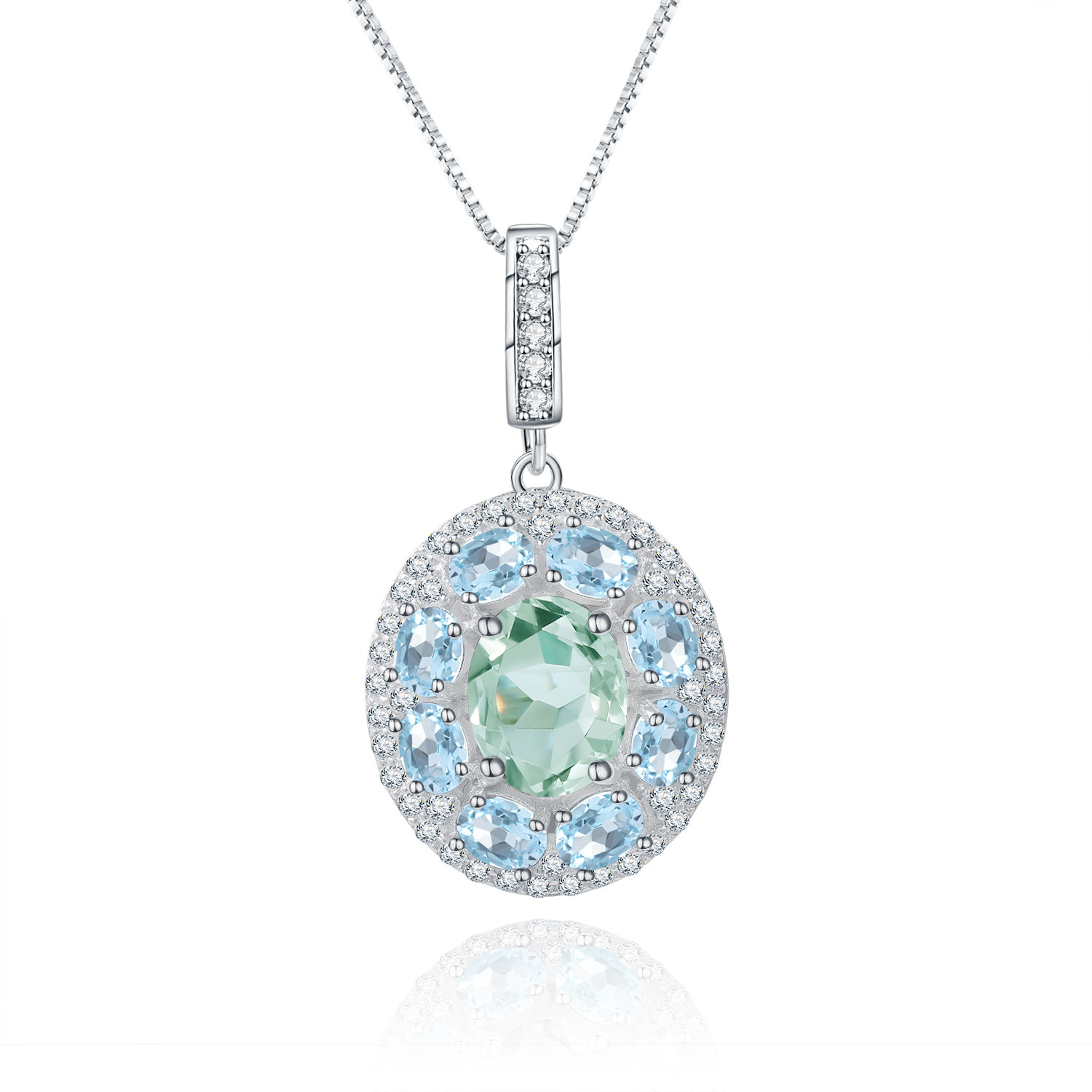 Classic Design S925 Sterling Silver Inlaid Natural Topaz Green Amethyst Pendant-BlingRunway