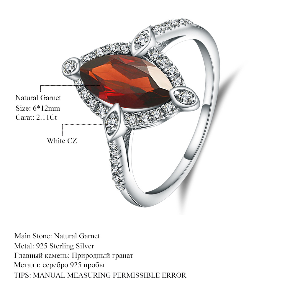 Luxury diamond surround S925 sterling silver natural red garnet ring-BlingRunway