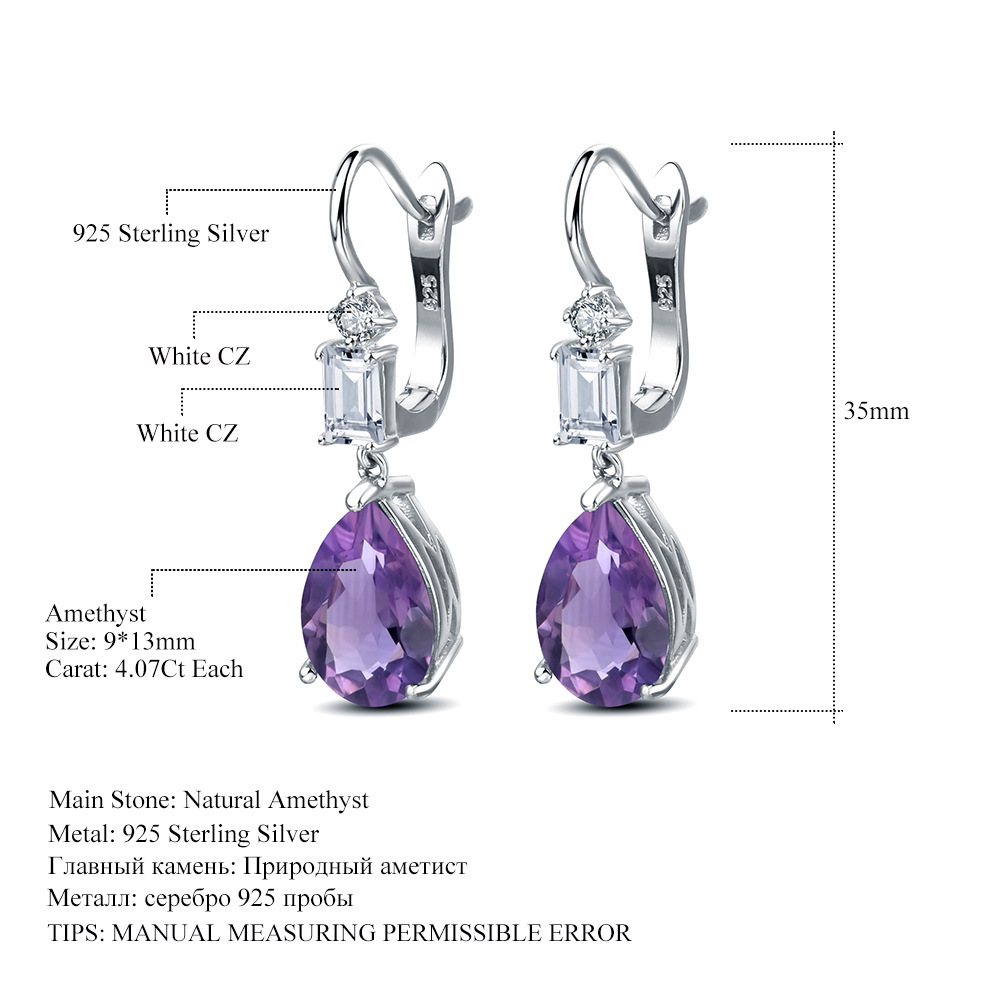 Classic Drop Shape S925 Silver Inlaid Natural Amethyst Earrings