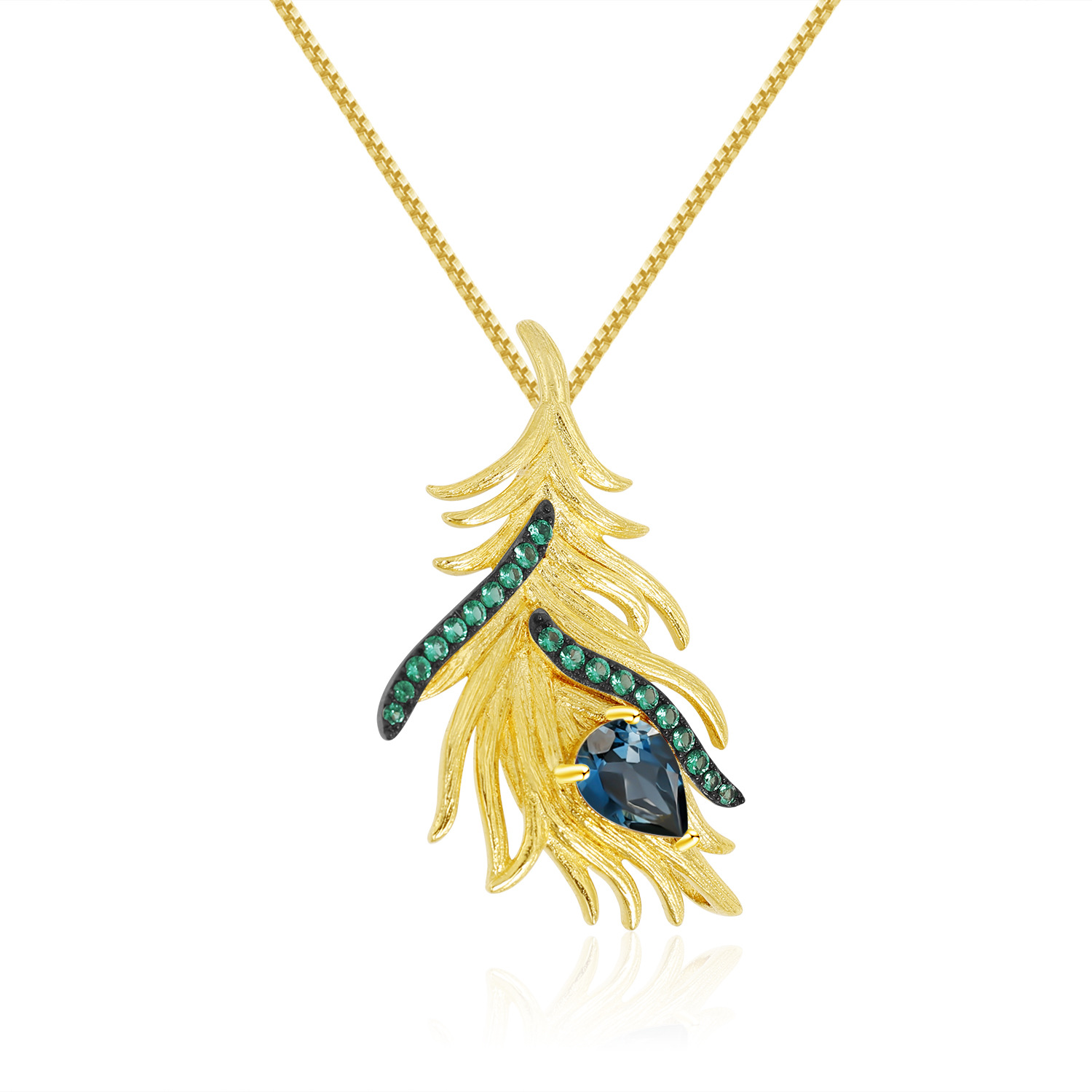 Phoenix Feather Design 925 Silver Natural Topaz Necklace-BlingRunway