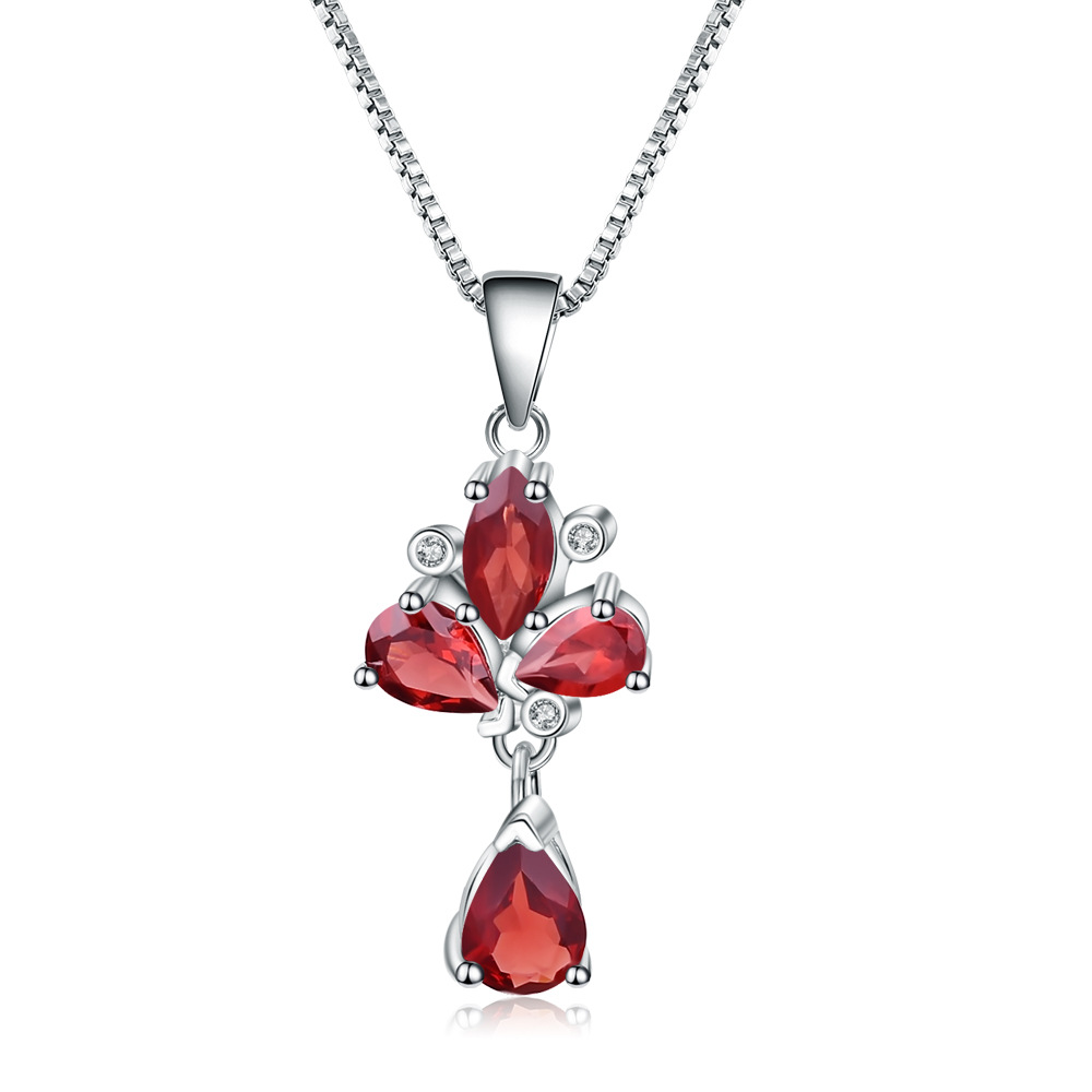 Fashion Design Pendant Red Garnet S925 Sterling Silver Necklace-BlingRunway
