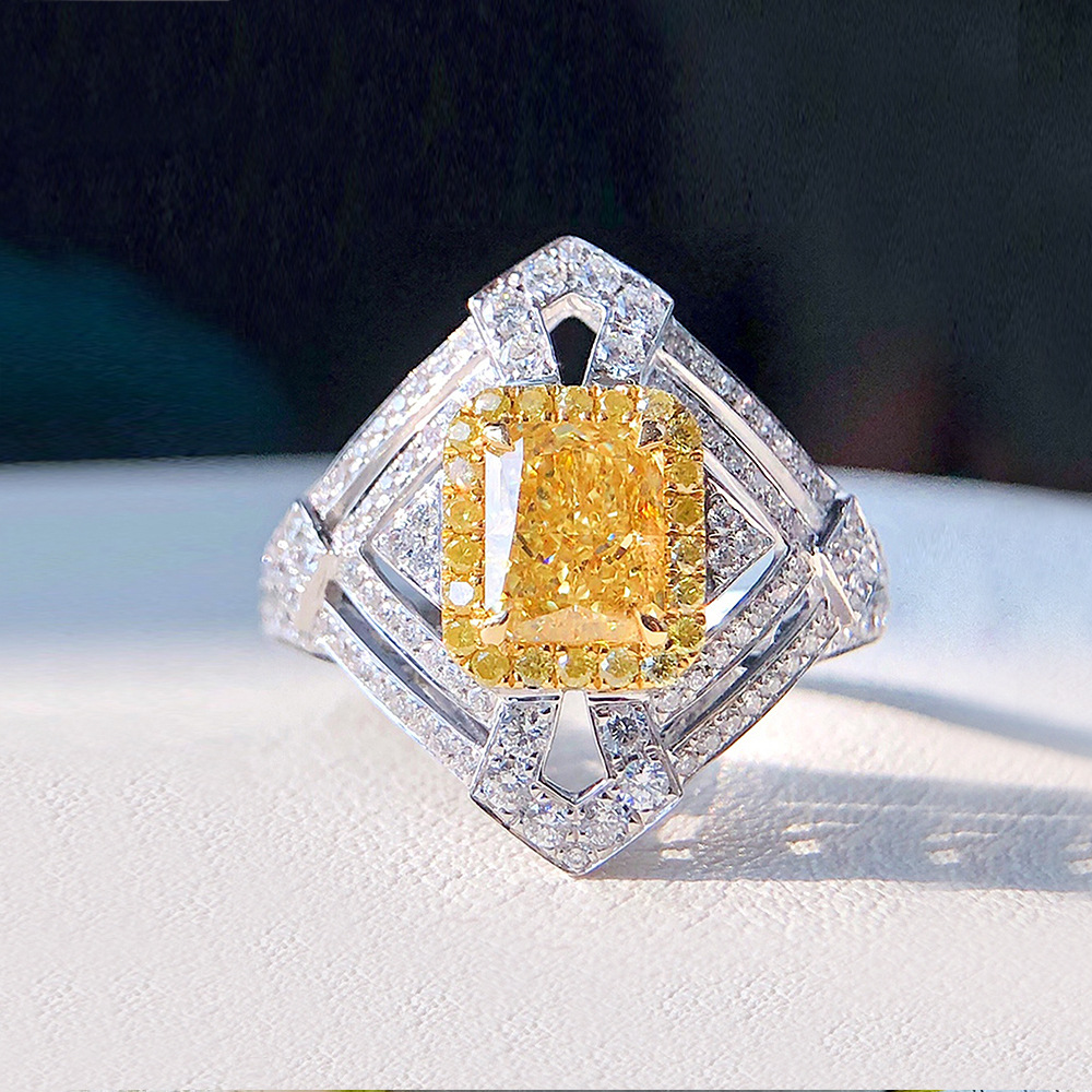 Square Design S925 High Carbon Simulated Yellow Diamond Ring-BlingRunway