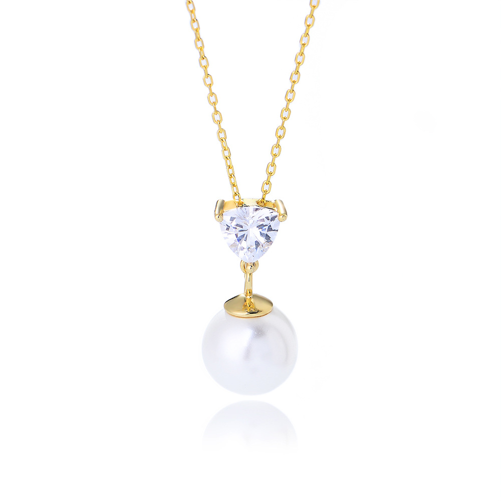 Heart Shape Zircon Pearl S925 Sterling Silver Necklace-BlingRunway