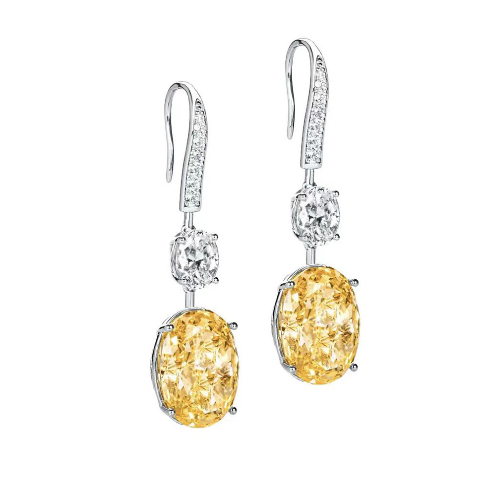 Luxury inlaid synthetic yellow diamond S925 sterling silver earrings-BlingRunway