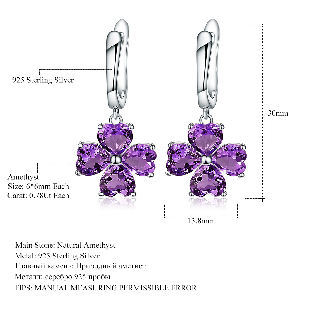 Amethyst four leaf clover design S925 sterling silver earrings