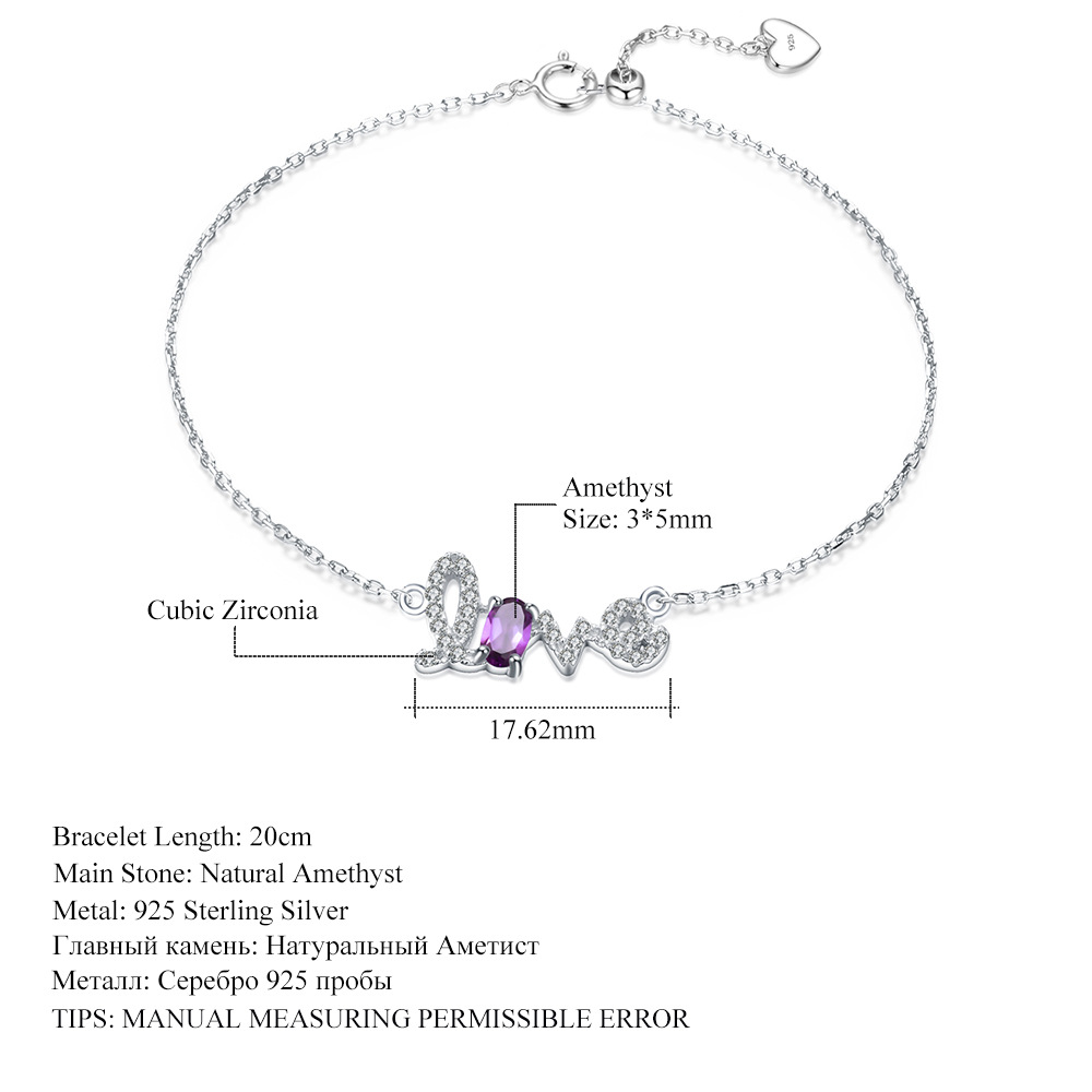 Natural gemstone LOVE letter design S925 sterling silver Bracelet-BlingRunway