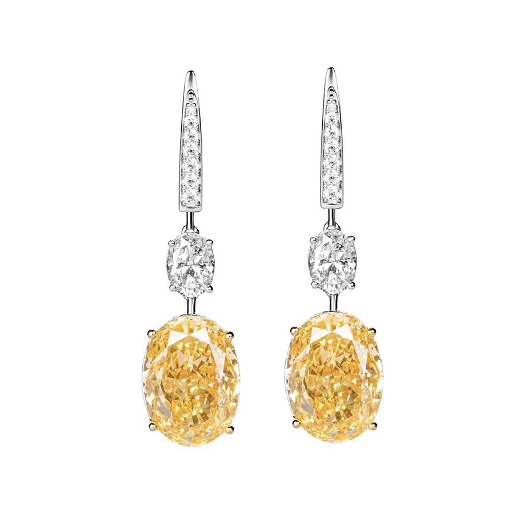 Luxury inlaid synthetic yellow diamond S925 sterling silver earrings-BlingRunway