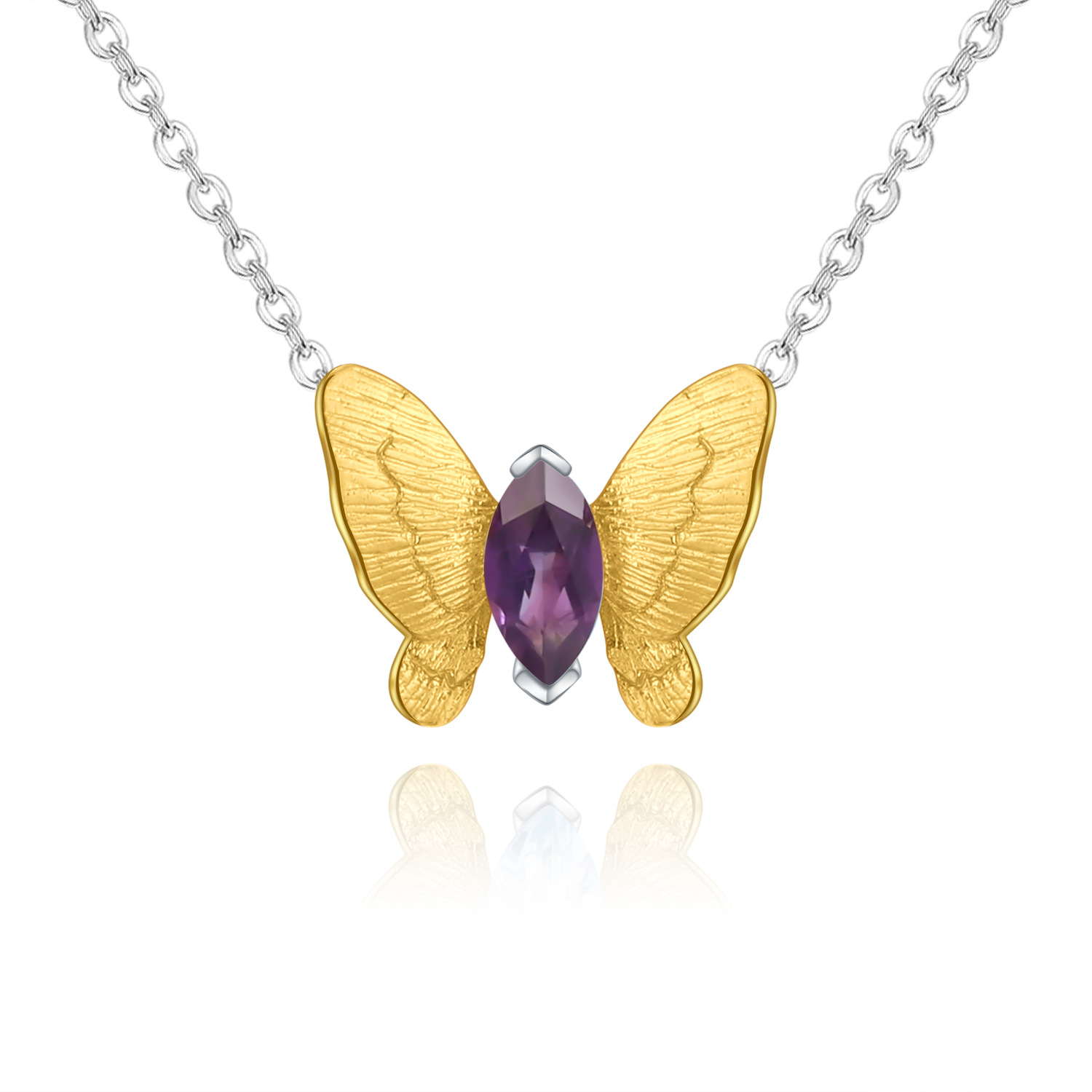 Designer Butterfly Shape Design 925 Silver Natural Amethyst Necklace-BlingRunway